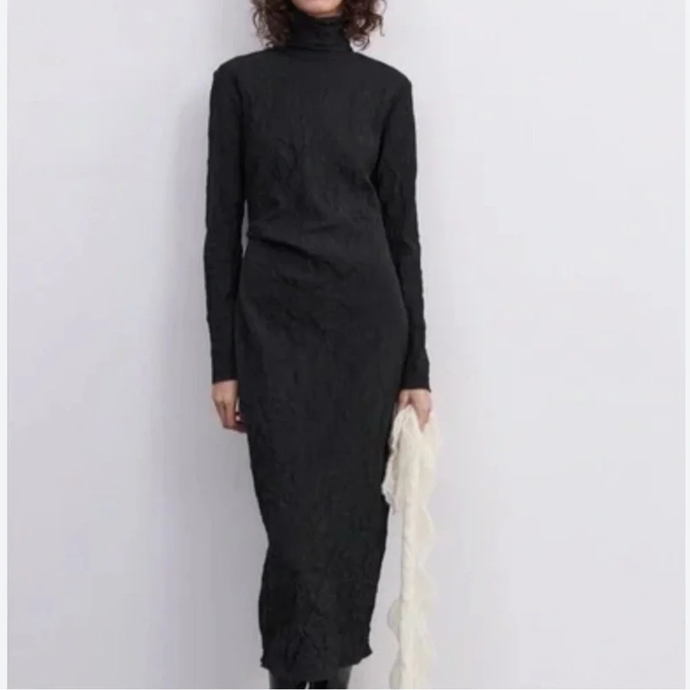 Zara Crinkle Midi High Neck Dress - Picture 1 of 14